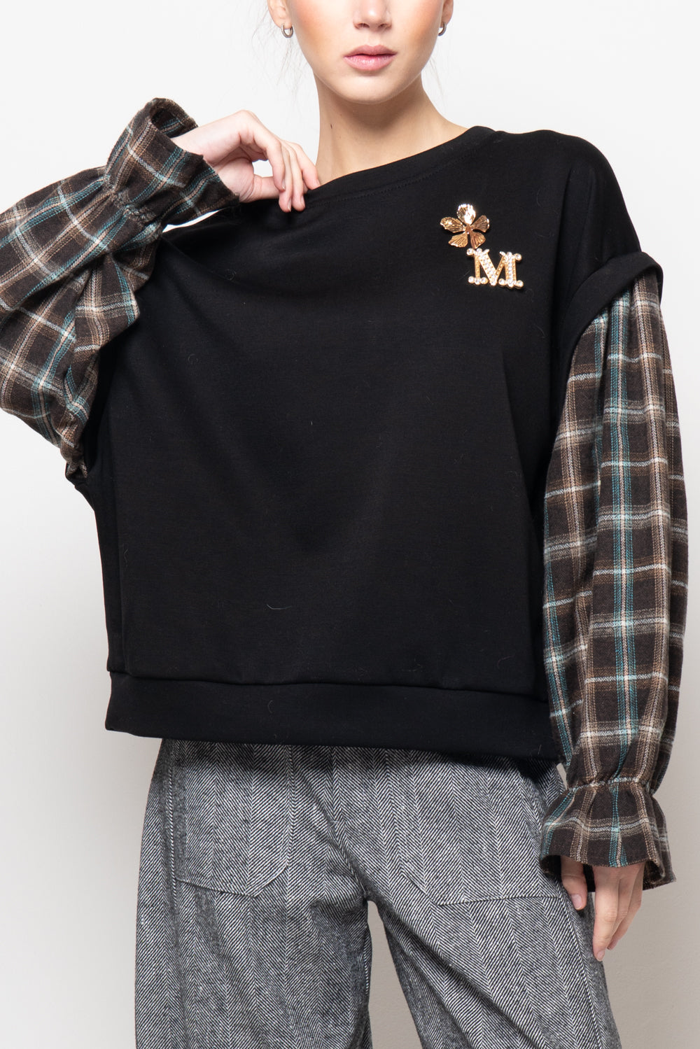 Felpa con manica a quadri