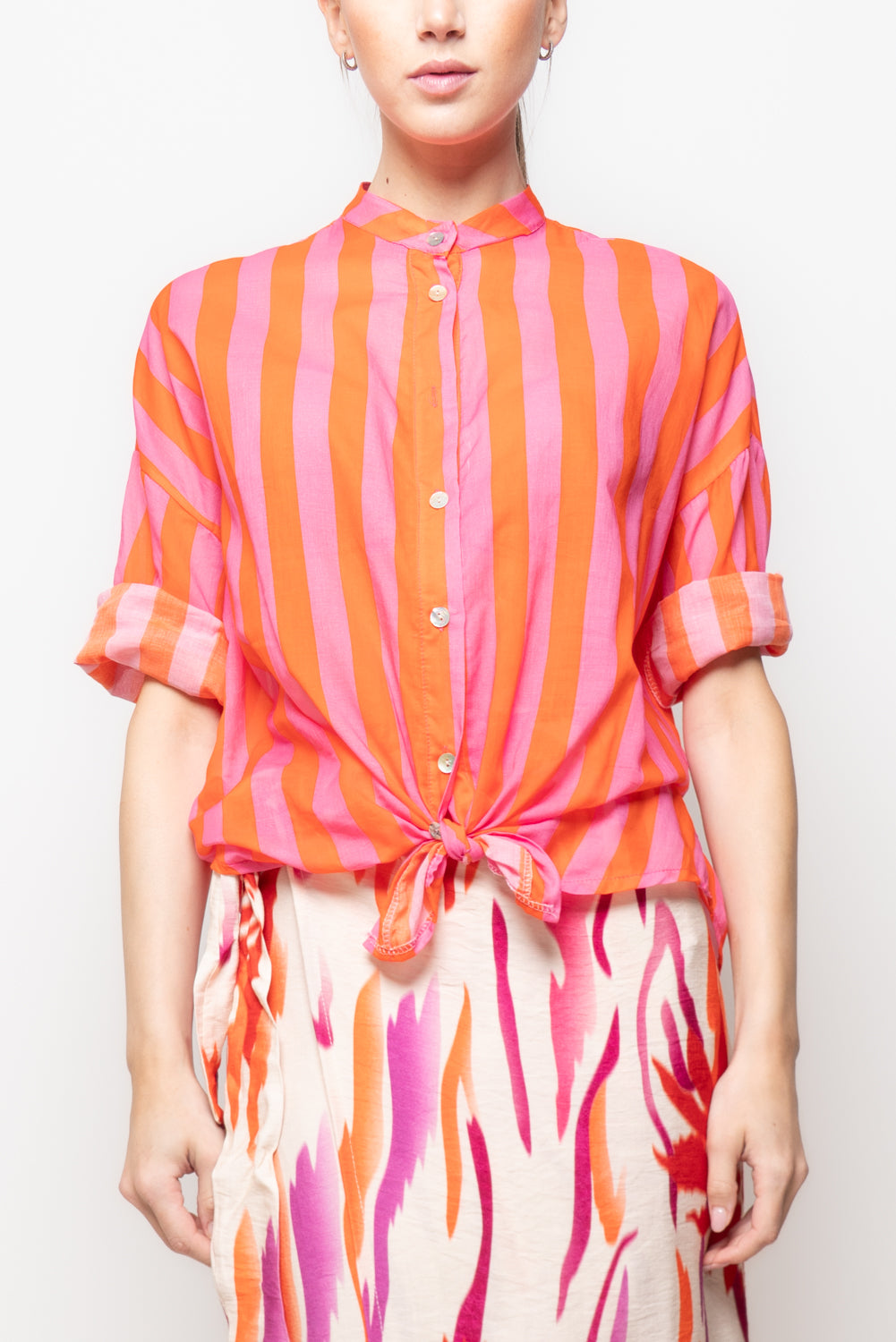 Camicia alla coreana a righe
