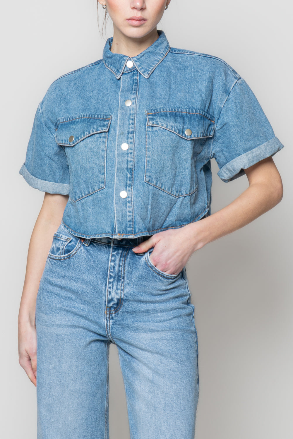 Sovracamicia in denim cropped