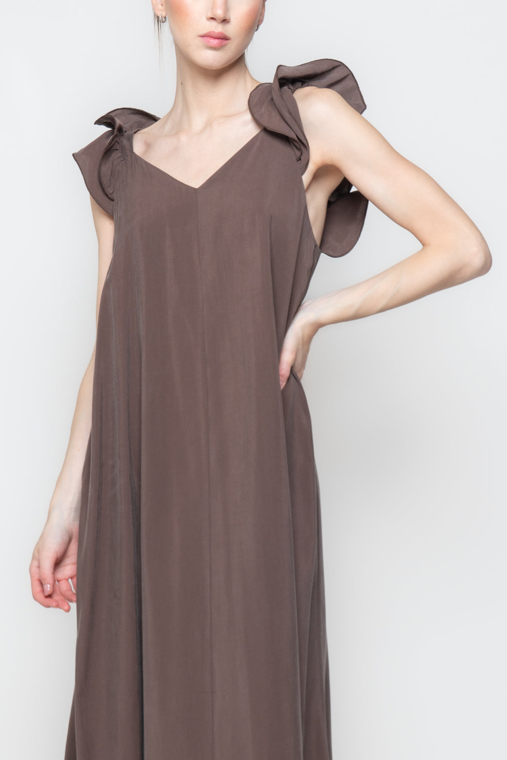 Abito Midi con Spalline a Balze