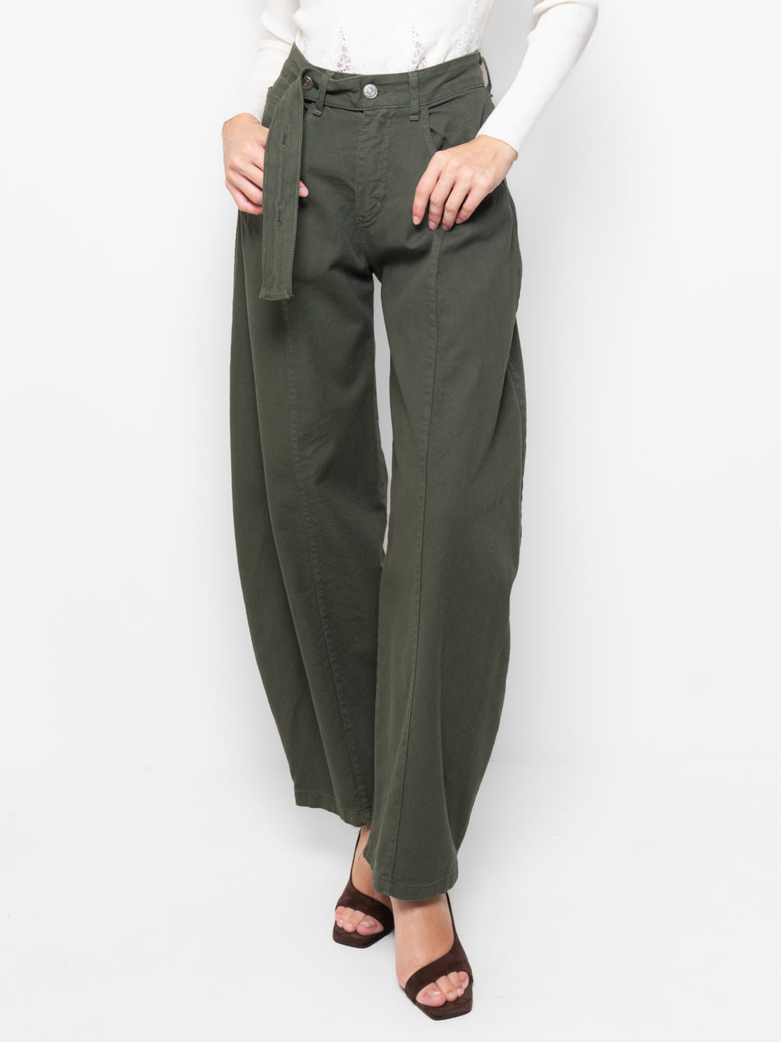 Pantalone cargo verde militare con cintura