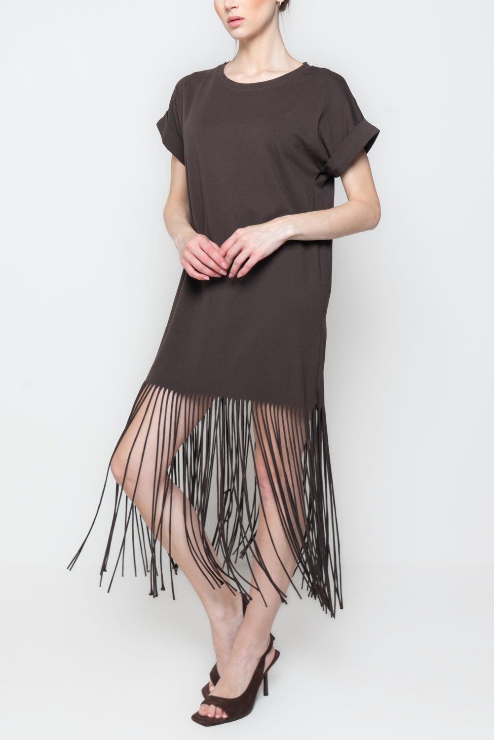 Abito T-Shirt con Frange al Fondo