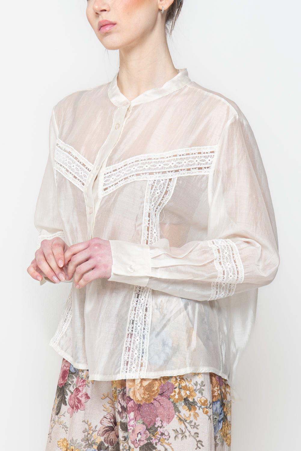 Camicia in Voile con Inserti in Pizzo