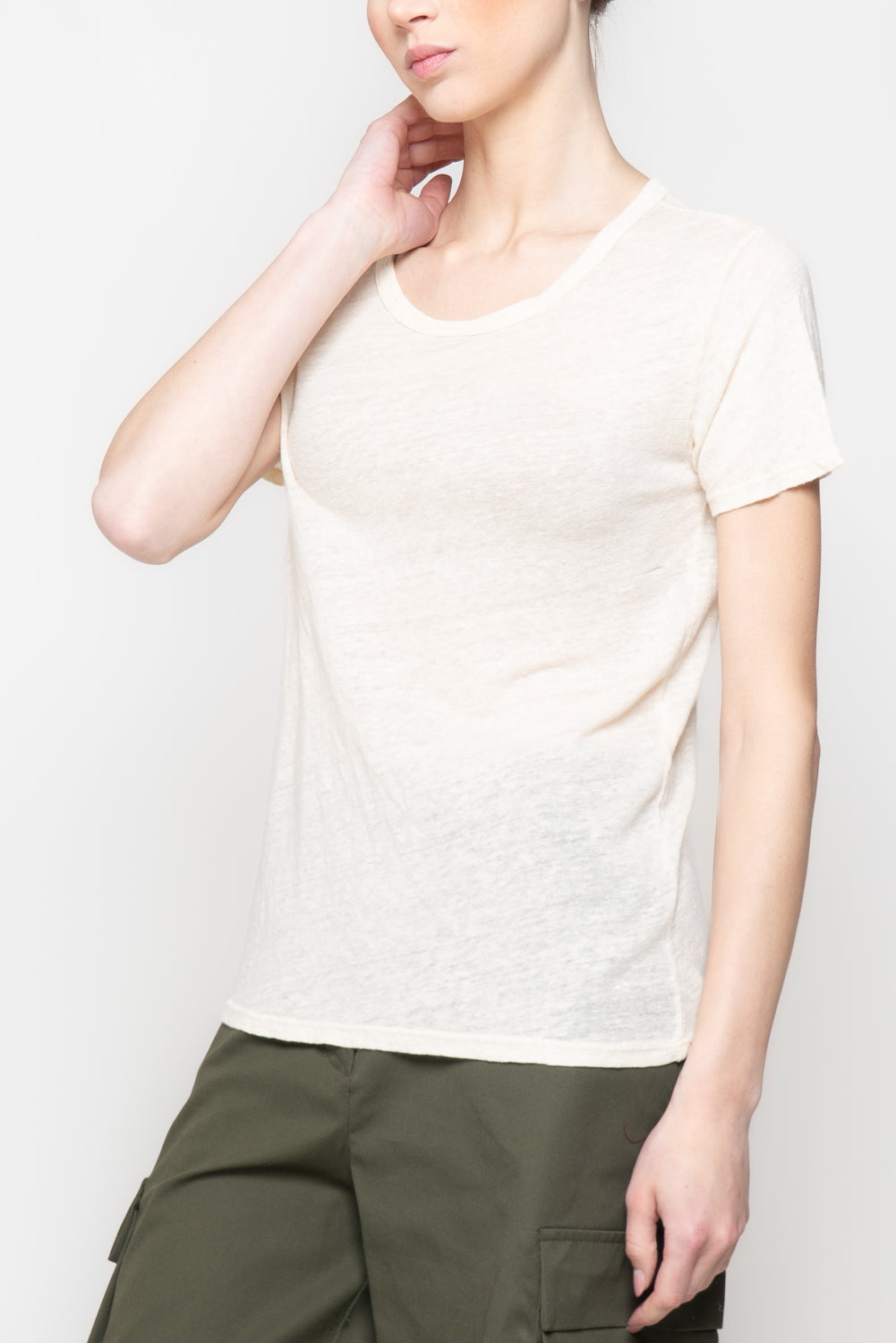 T-shirt paricollo 100% lino