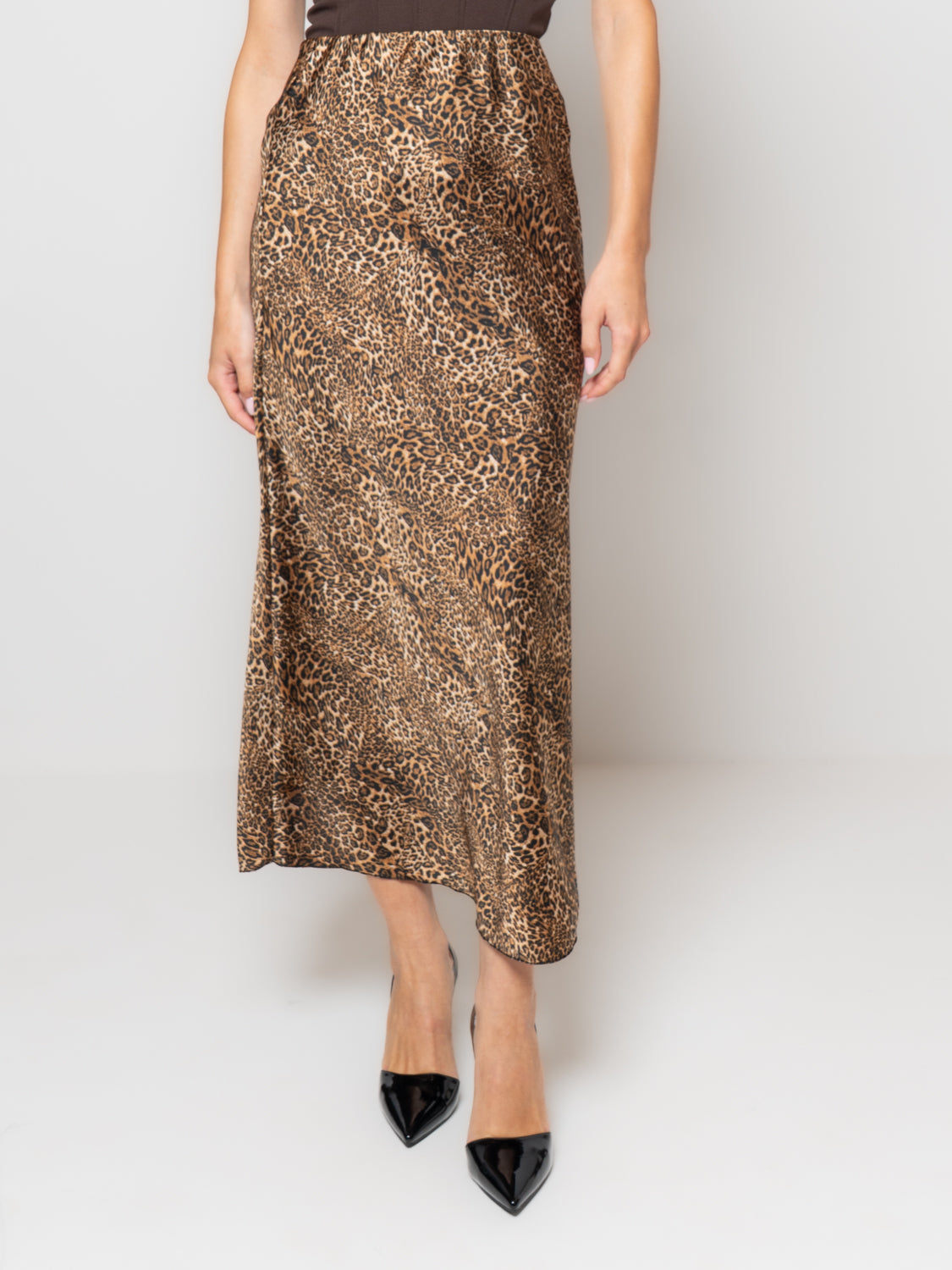 Gonna in satin lunga leopardata