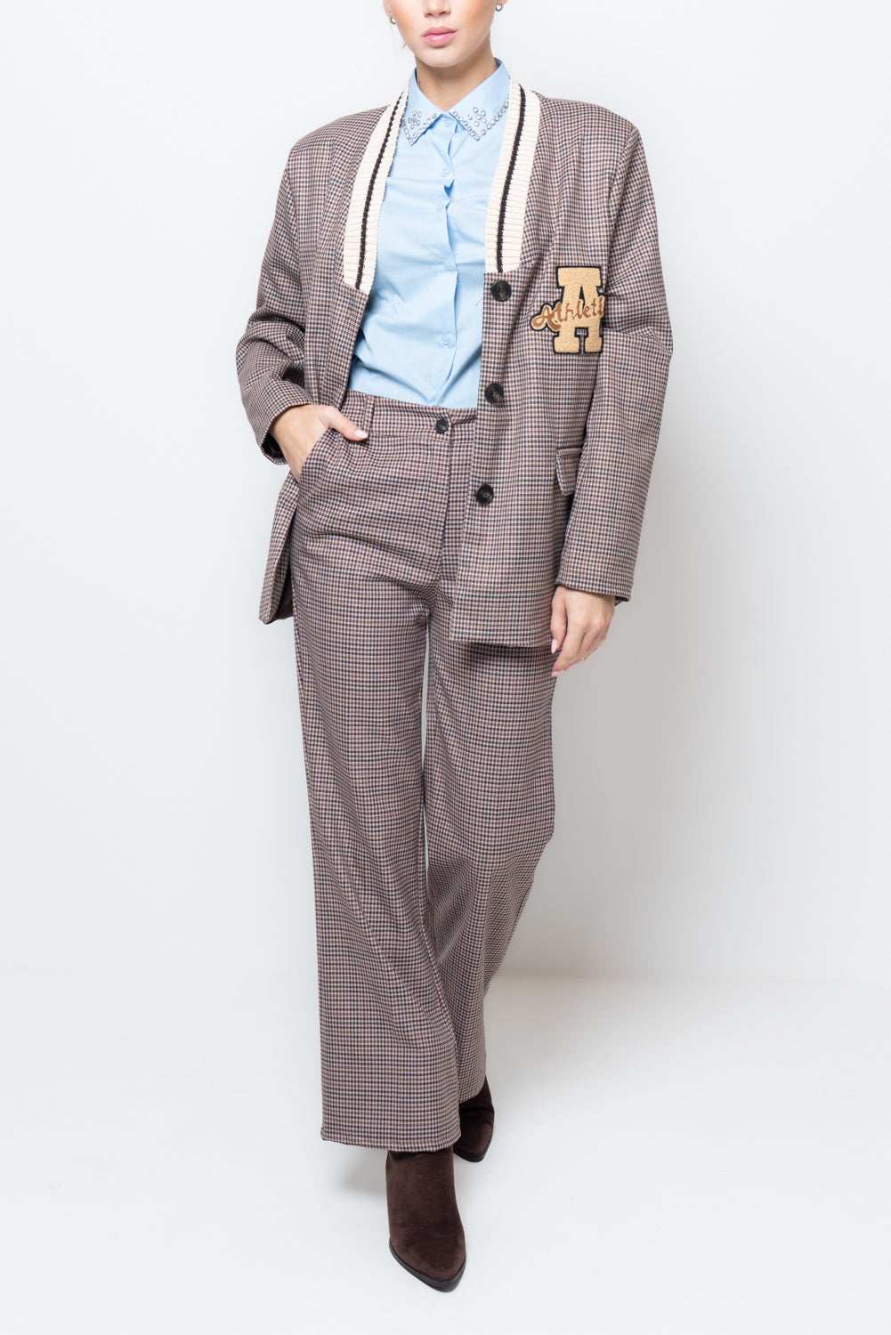 Giacca a cardigan in pied de poule