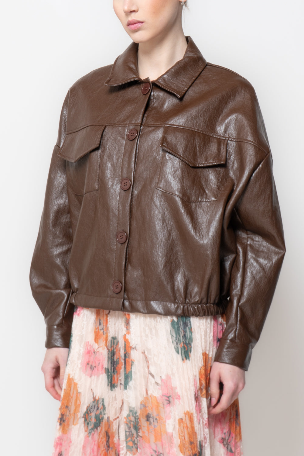 Bomber in similpelle con tasche frontali