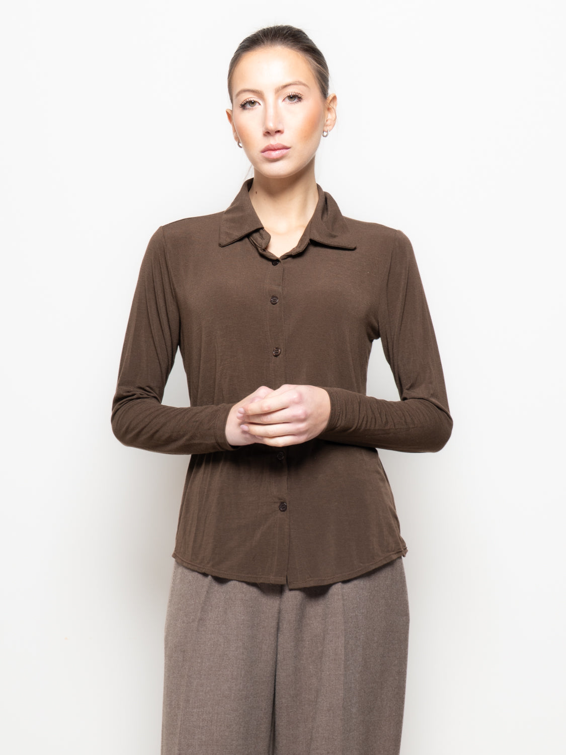 Camicia misto cashmere con colletto