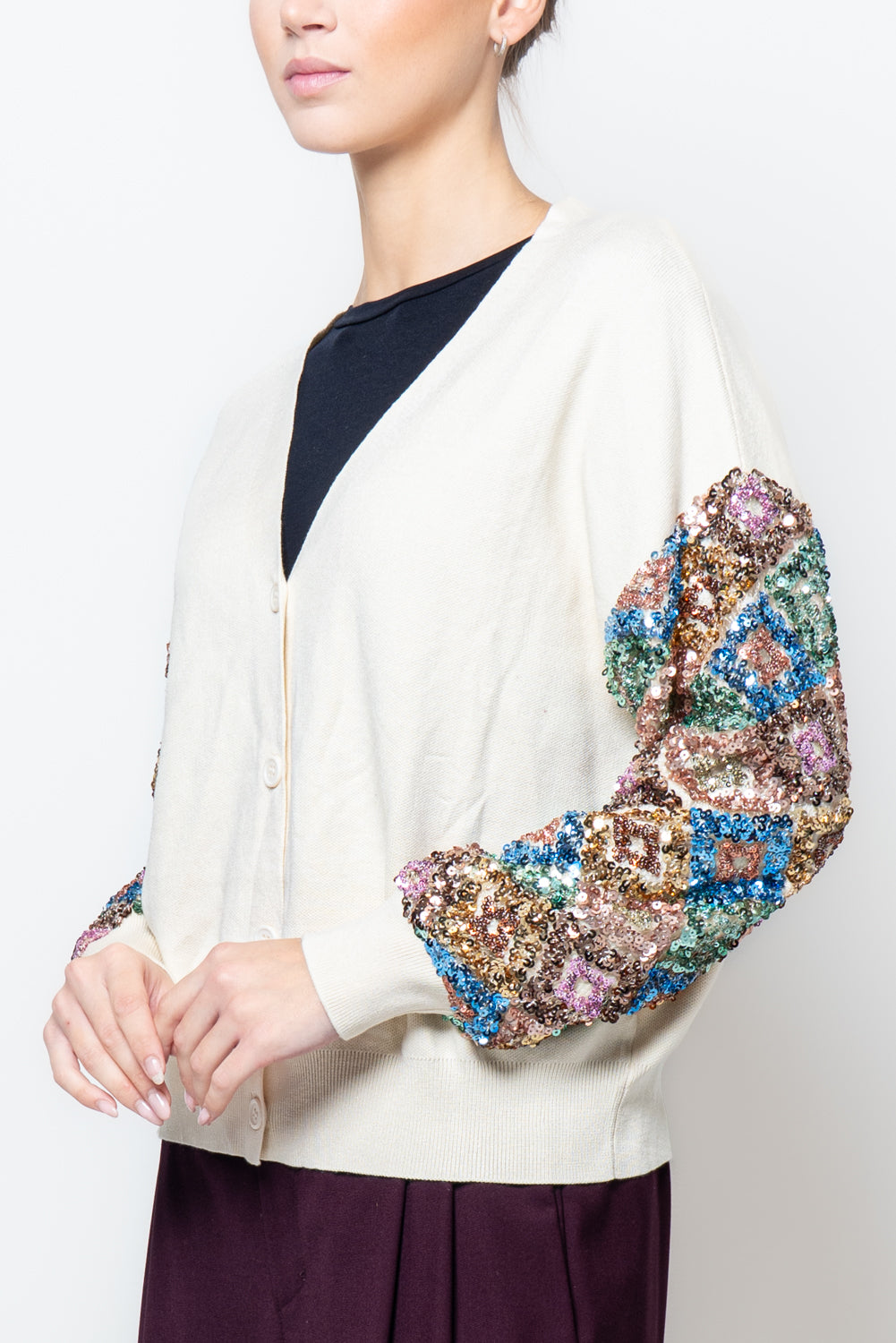Cardigan manica paillettes