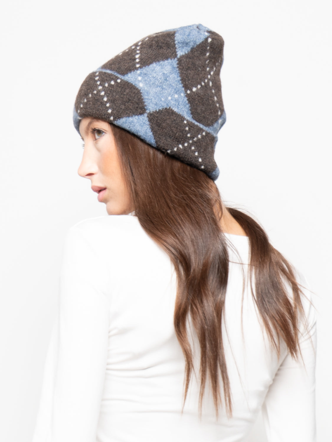 Berretto in maglia jacquard a motivo geometrico