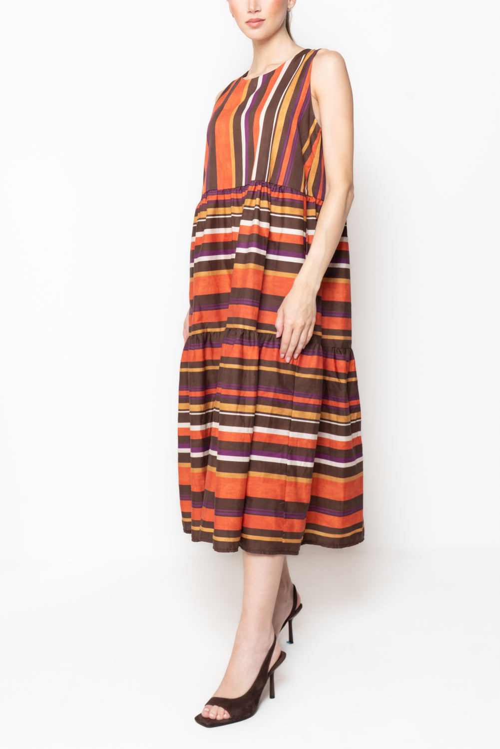 Abito Lungo a Balze a righe multicolor