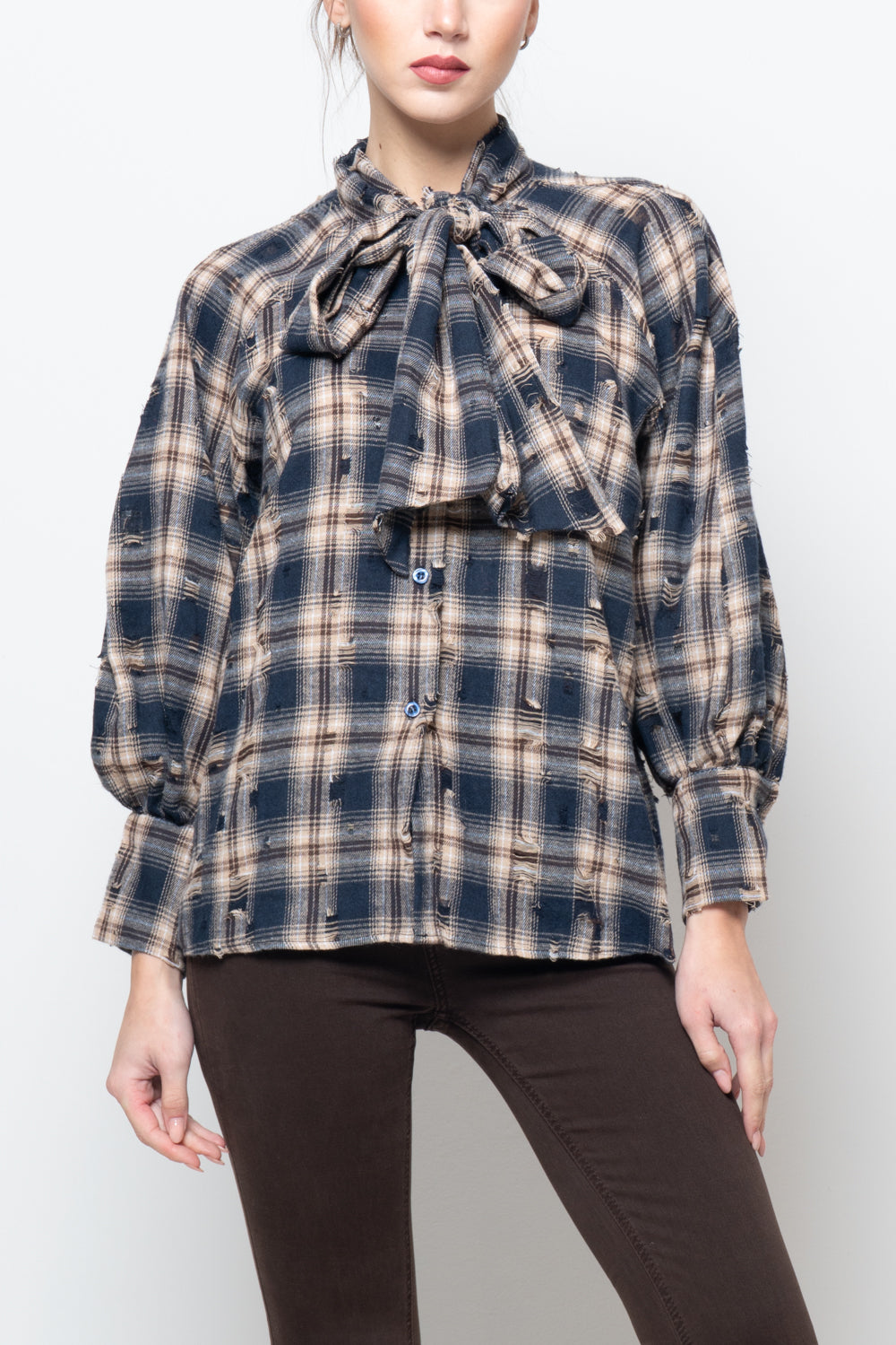 Camicia a quadri con fiocco