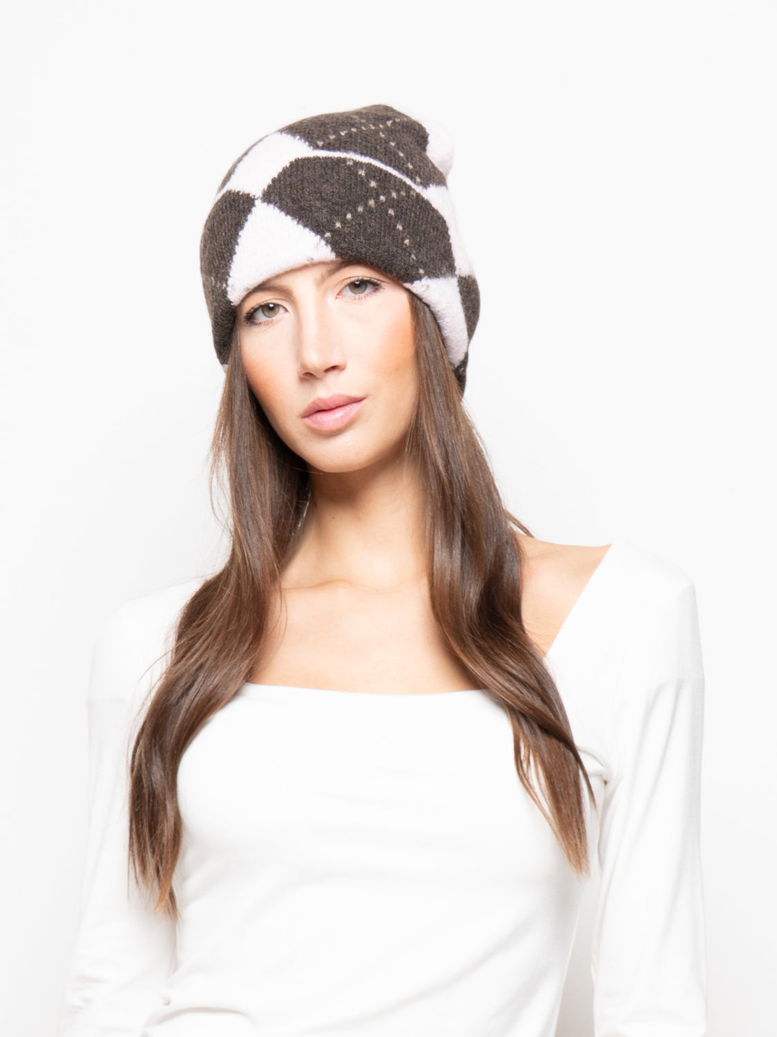 Berretto in maglia jacquard a motivo geometrico