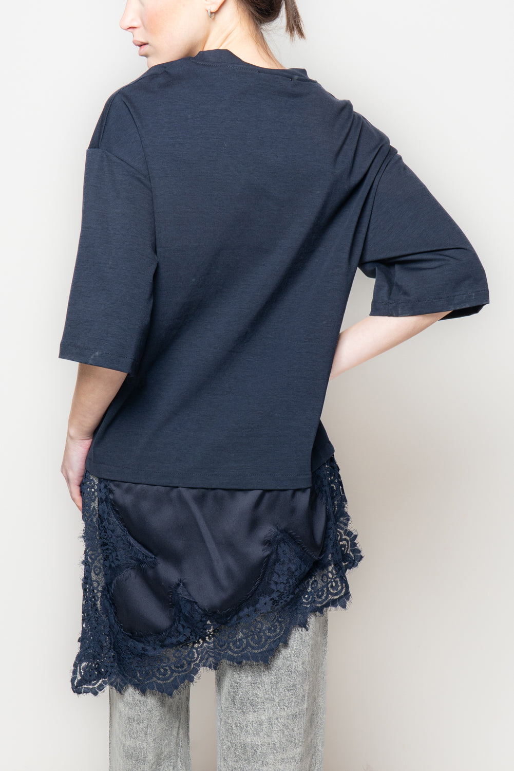 T shirt con pizzo combinato