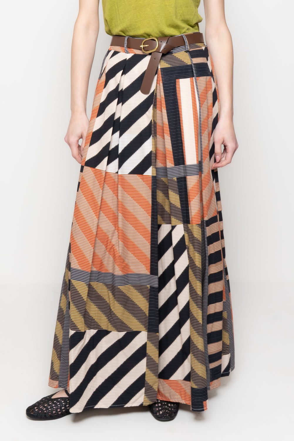 Pantaloni Palazzo a Fantasia Geometrica con Cintura