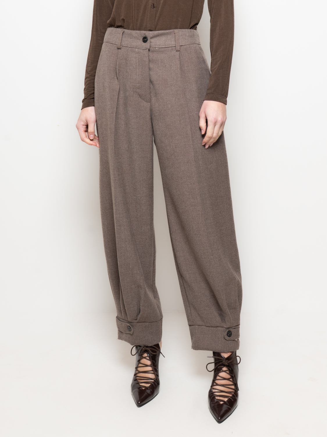 Pantalone cropped a vita alta con polsino