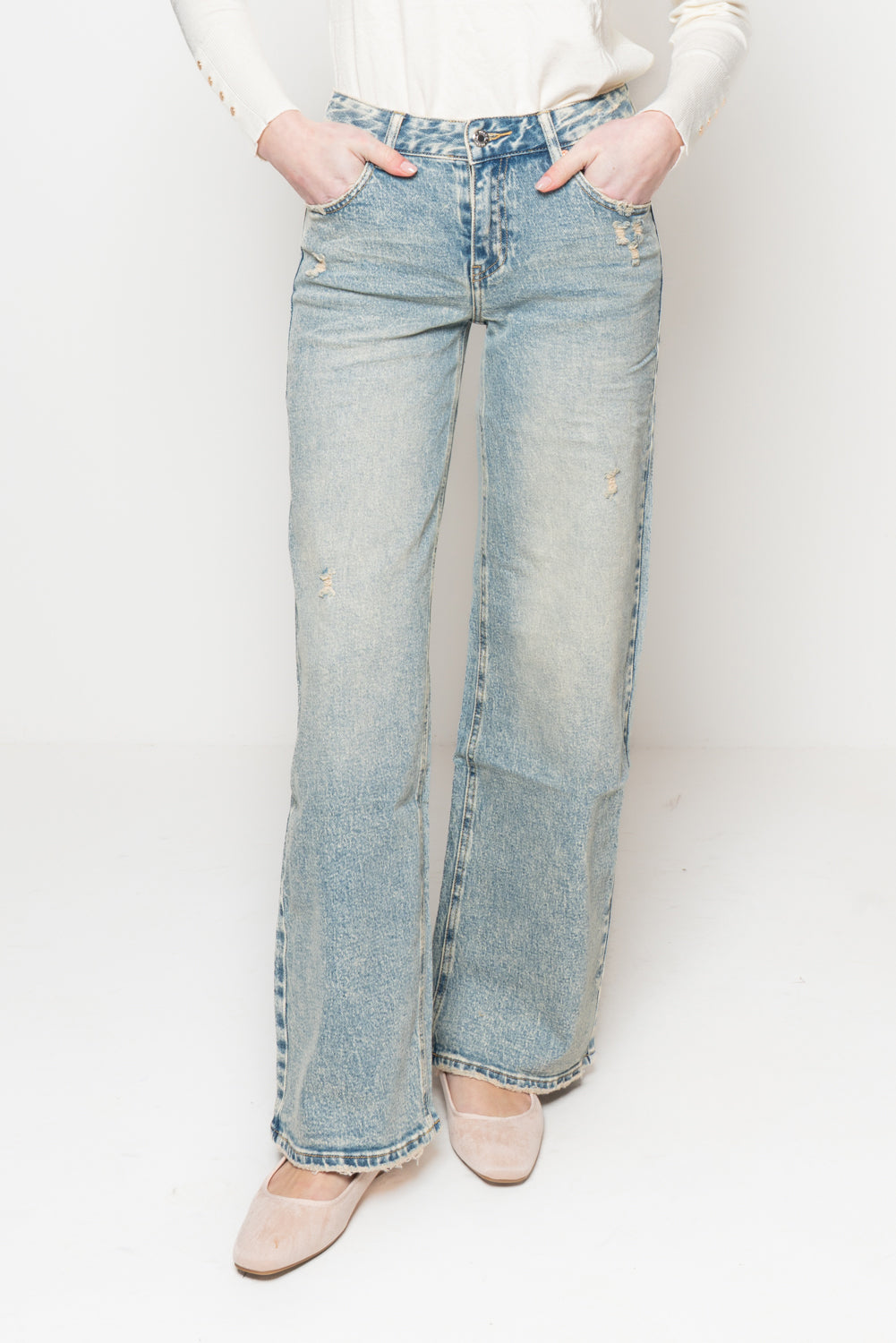 Jeans wide lavaggio al thè