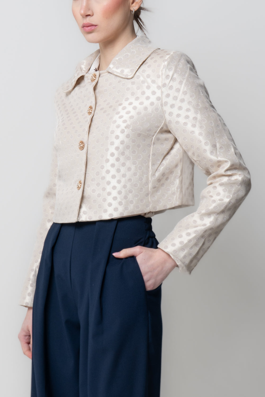 Giacca Cropped Pois Jacquard