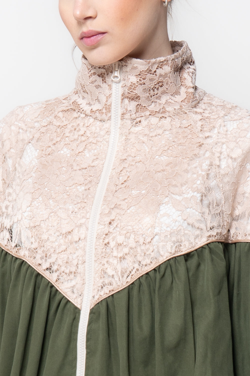 Bomber bicolore con pizzo