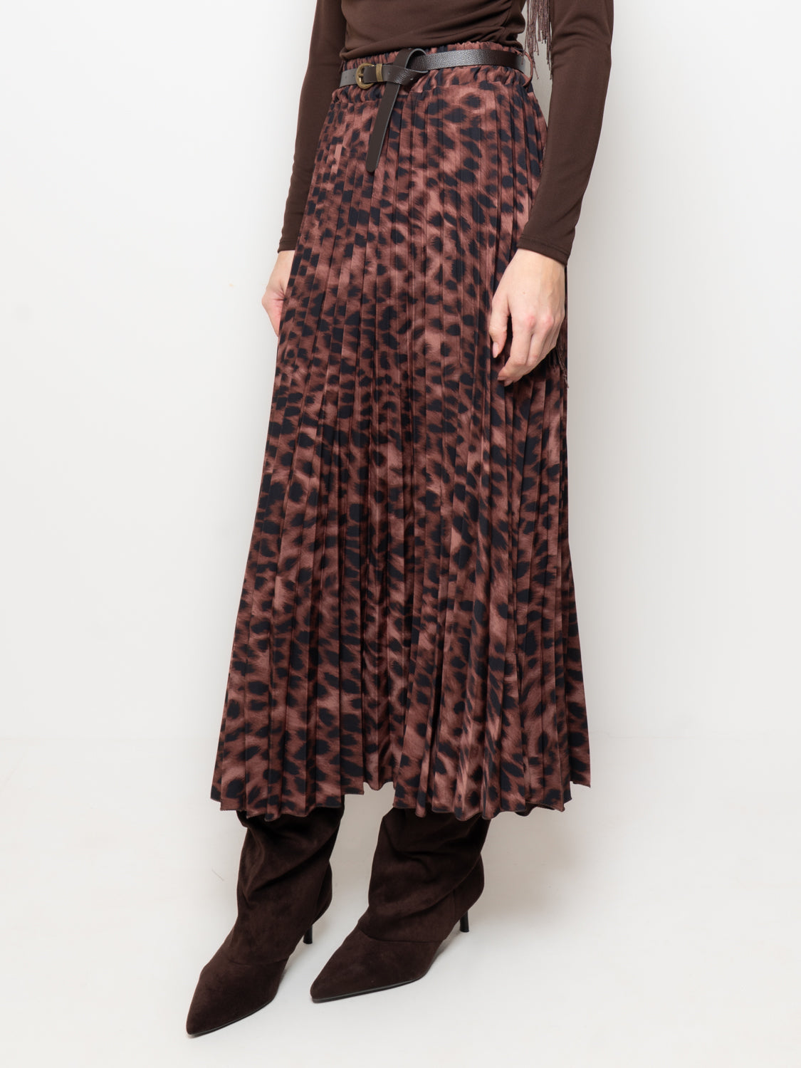 Gonna plissé animalier con cintura