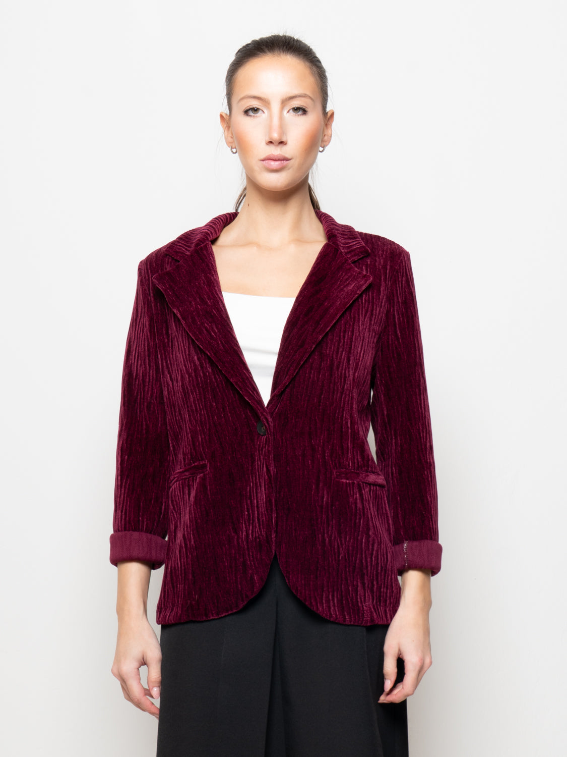 Blazer monopetto in velluto rigato