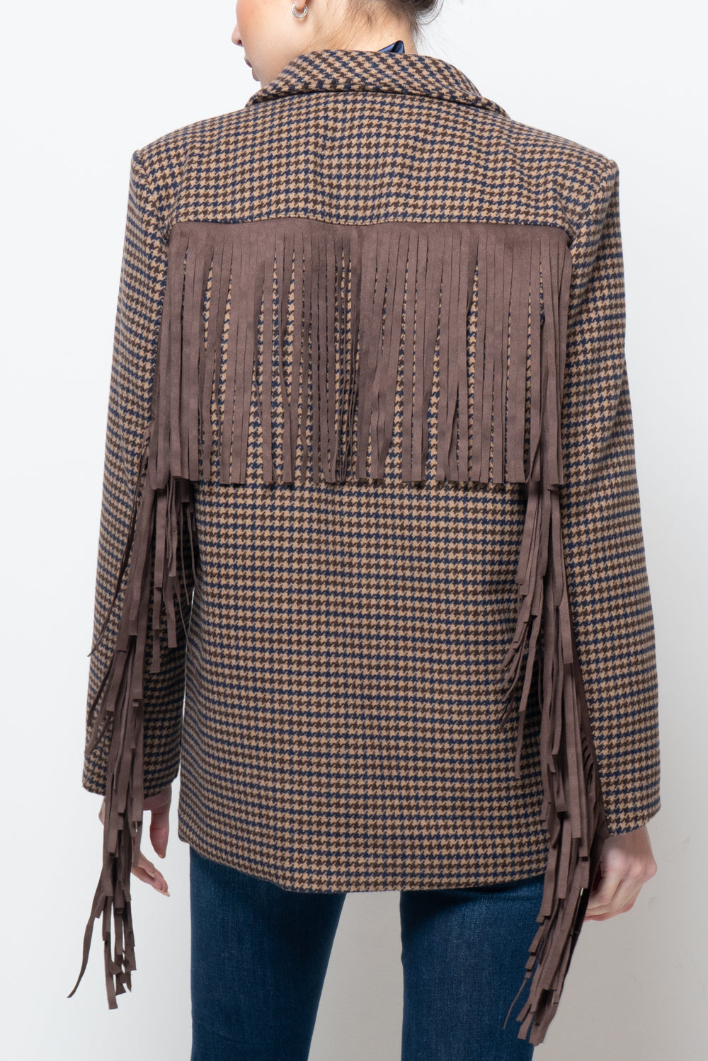 Giacca pied de poule con frange