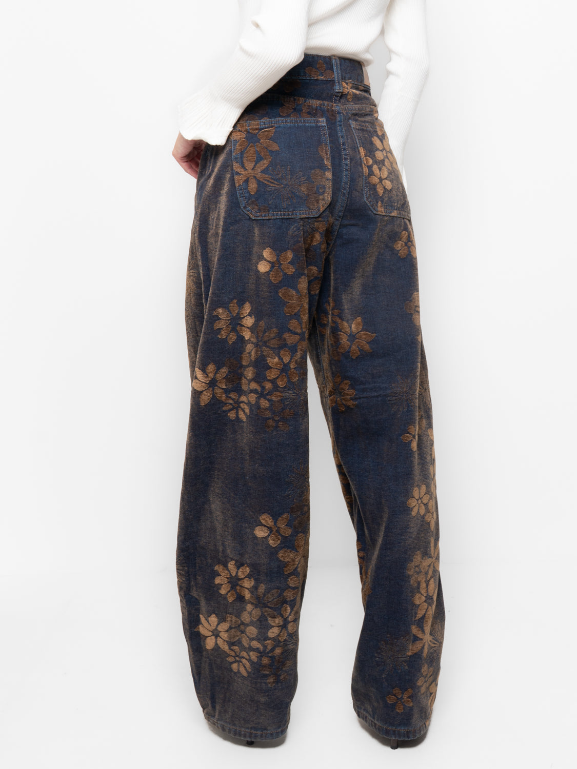 Jeans denim stampa floreale jacquard