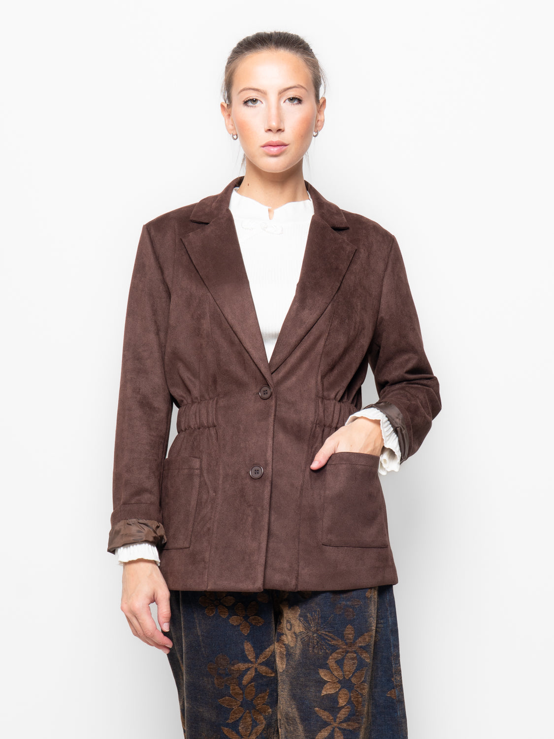 Blazer effetto scamosciato con vita elastica
