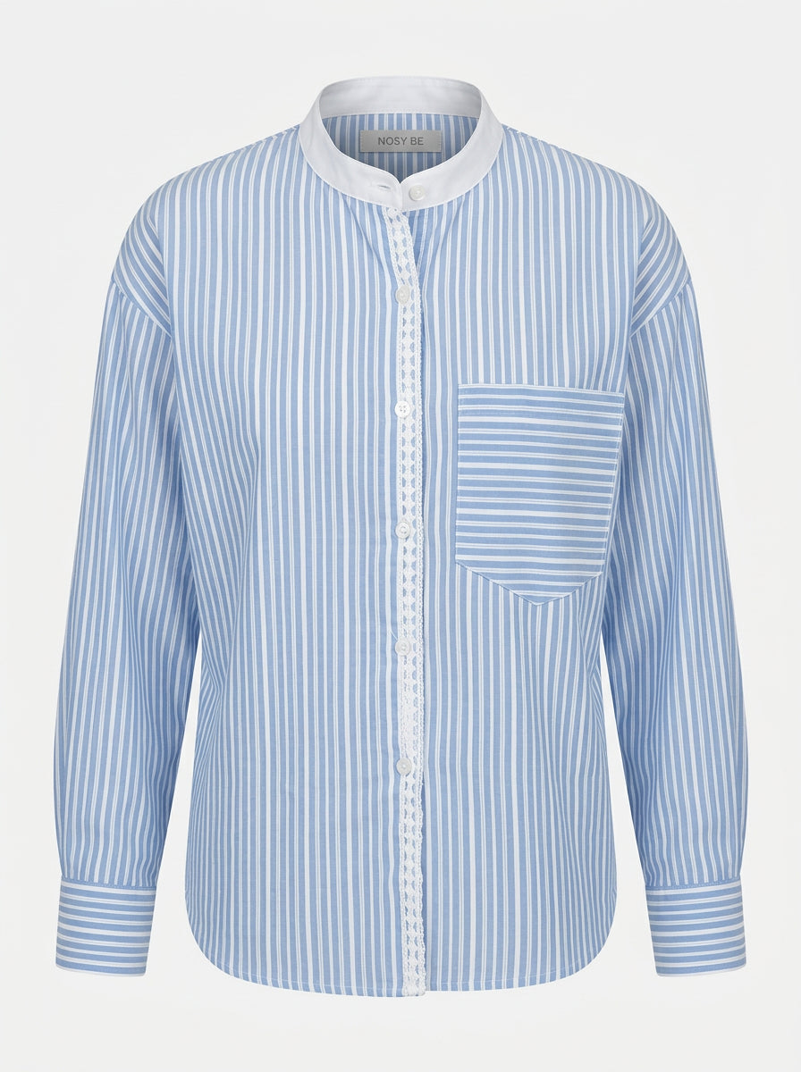 Camicia a Righe con Dettaglio Intaglio