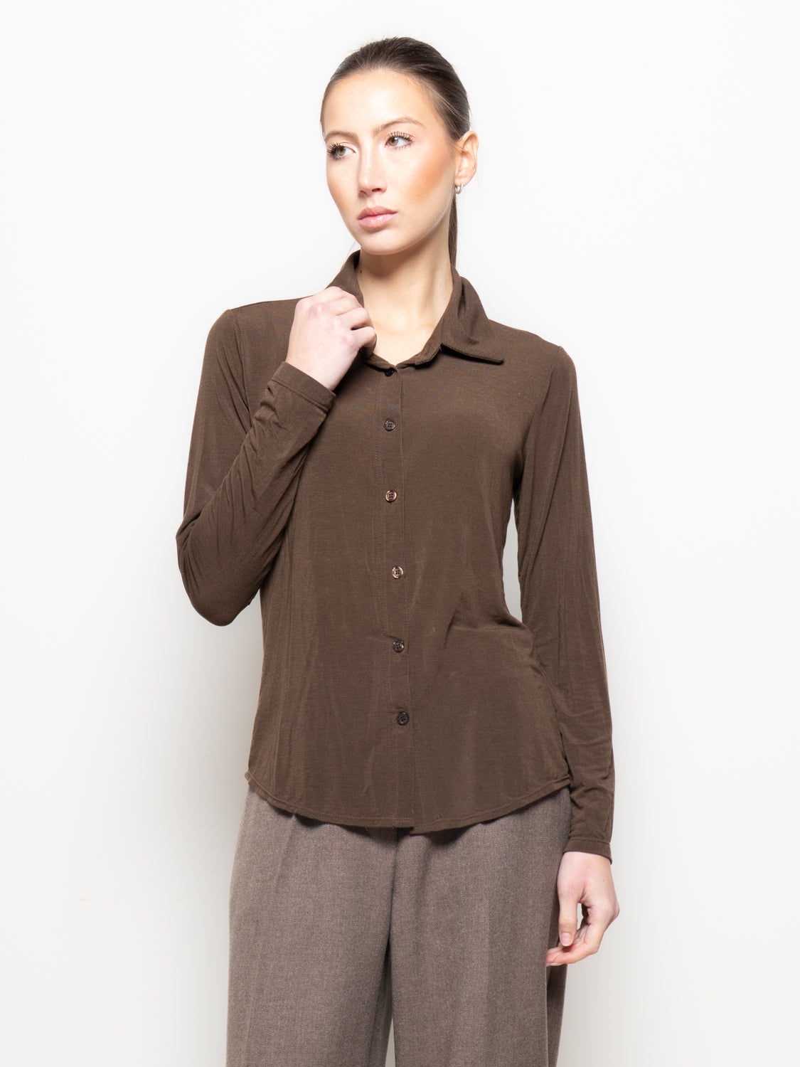 Camicia misto cashmere con colletto