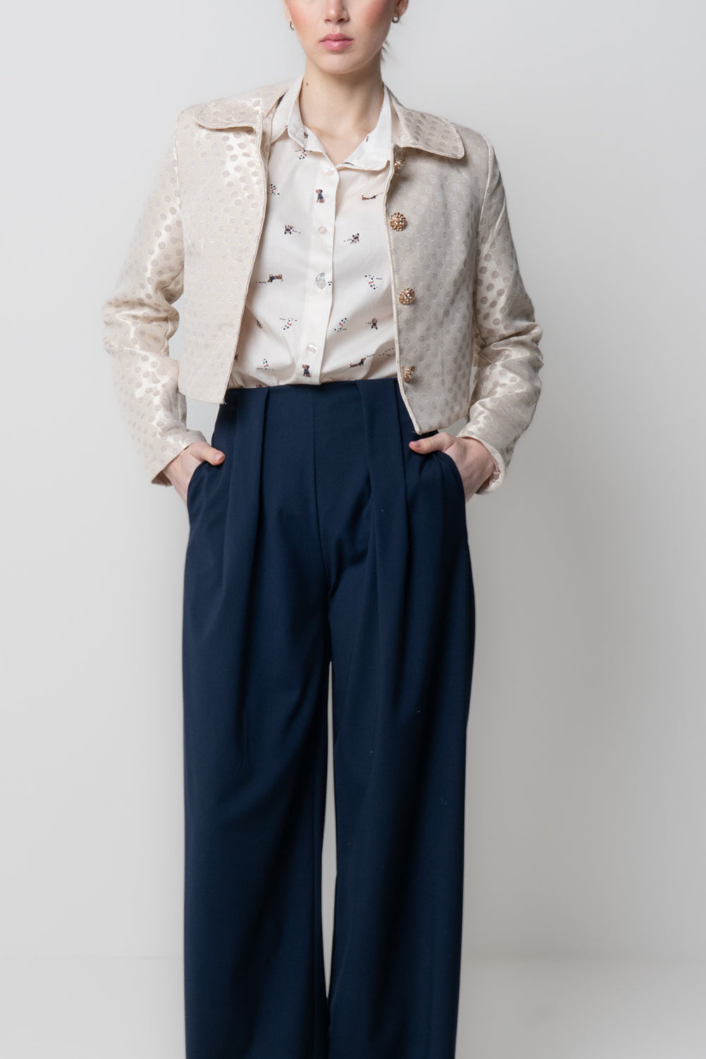 Giacca Cropped Pois Jacquard