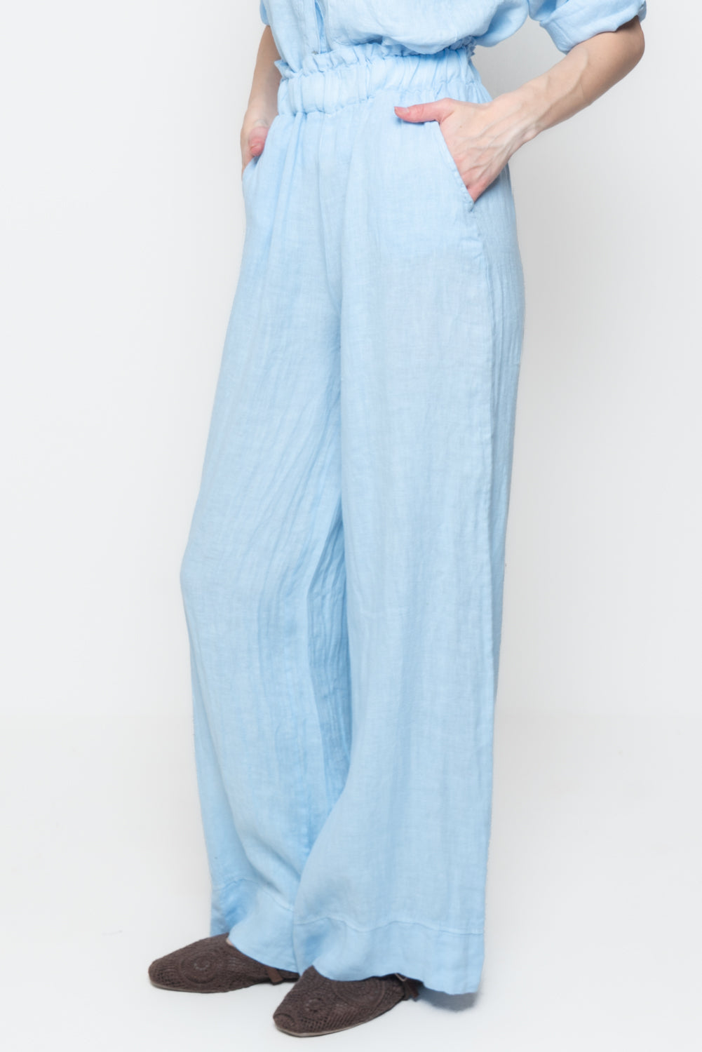 Pantaloni Palazzo in Lino con Pinces