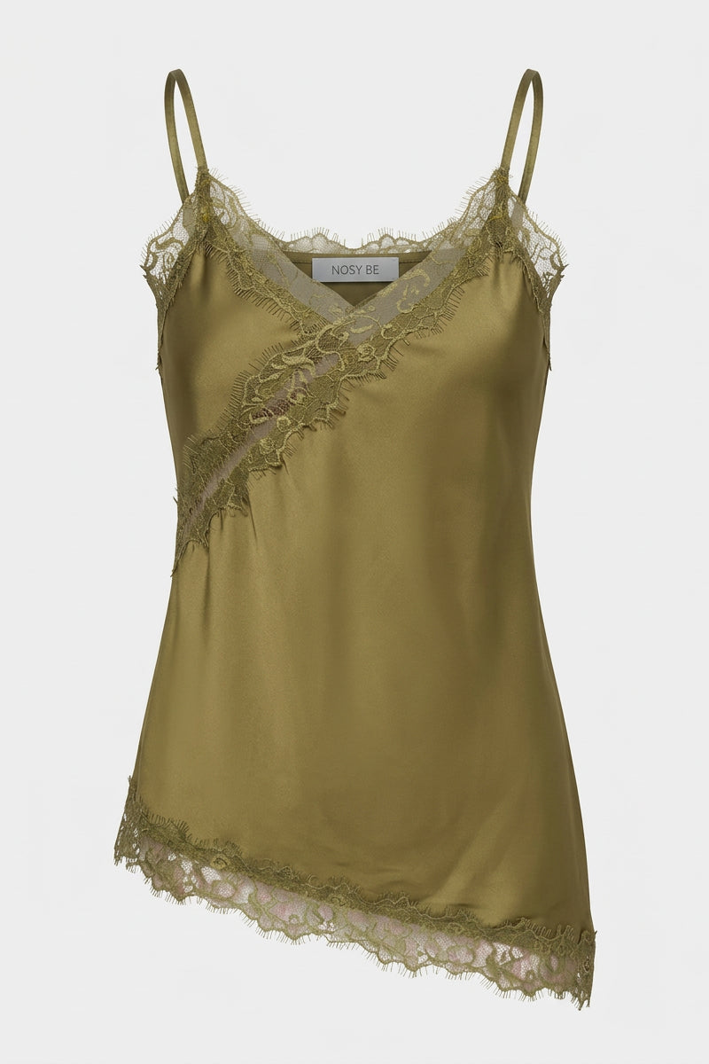 Top satin con profili in pizzo