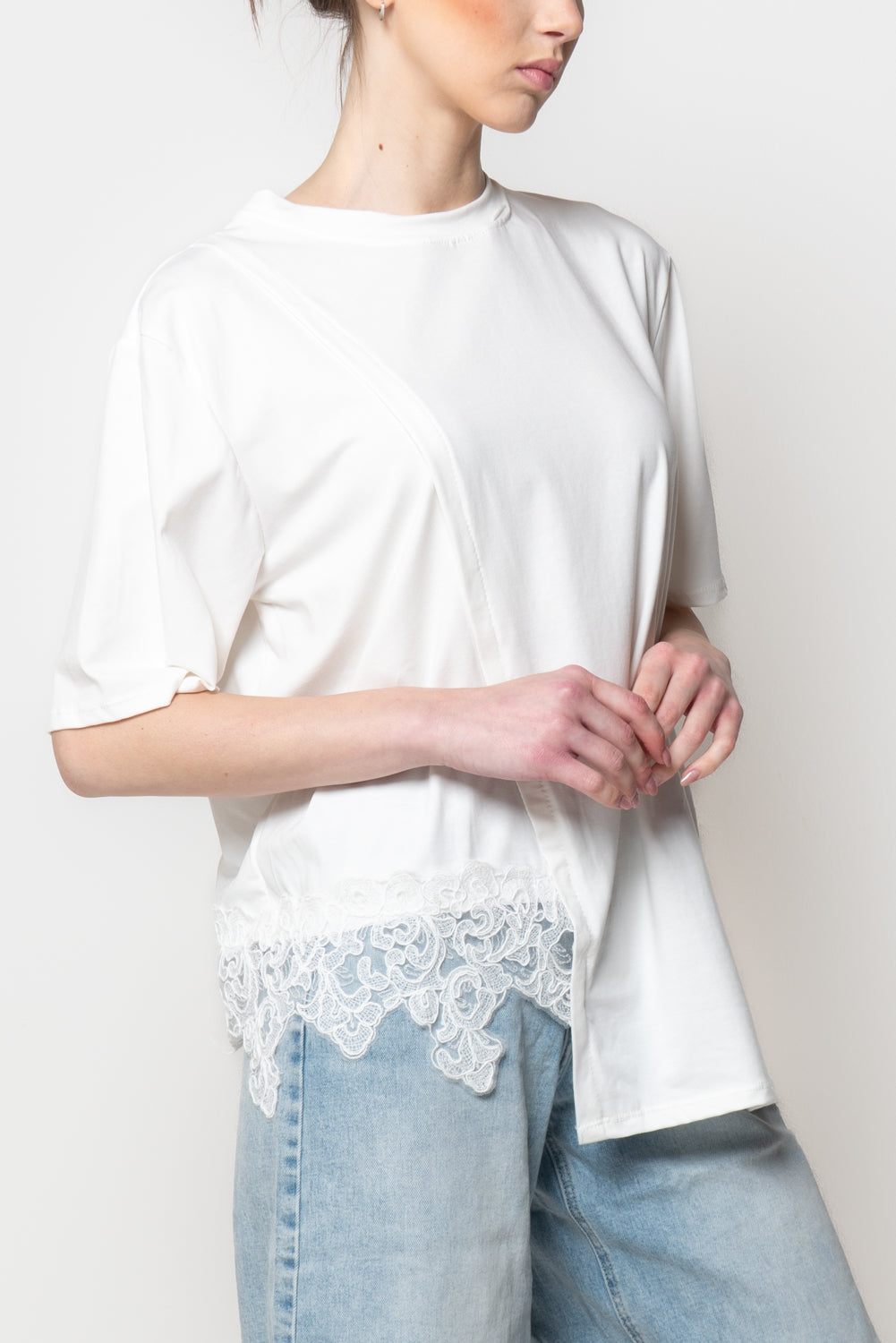 T-shirt con Fondo in Pizzo