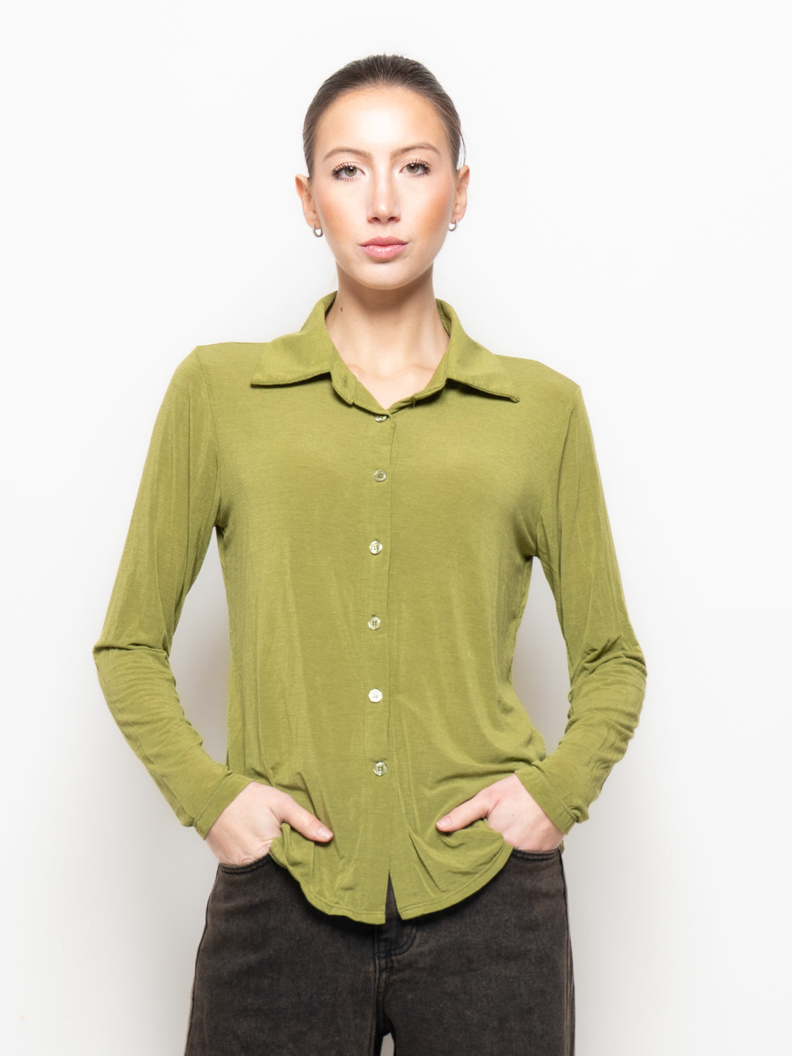 Camicia misto cashmere con colletto