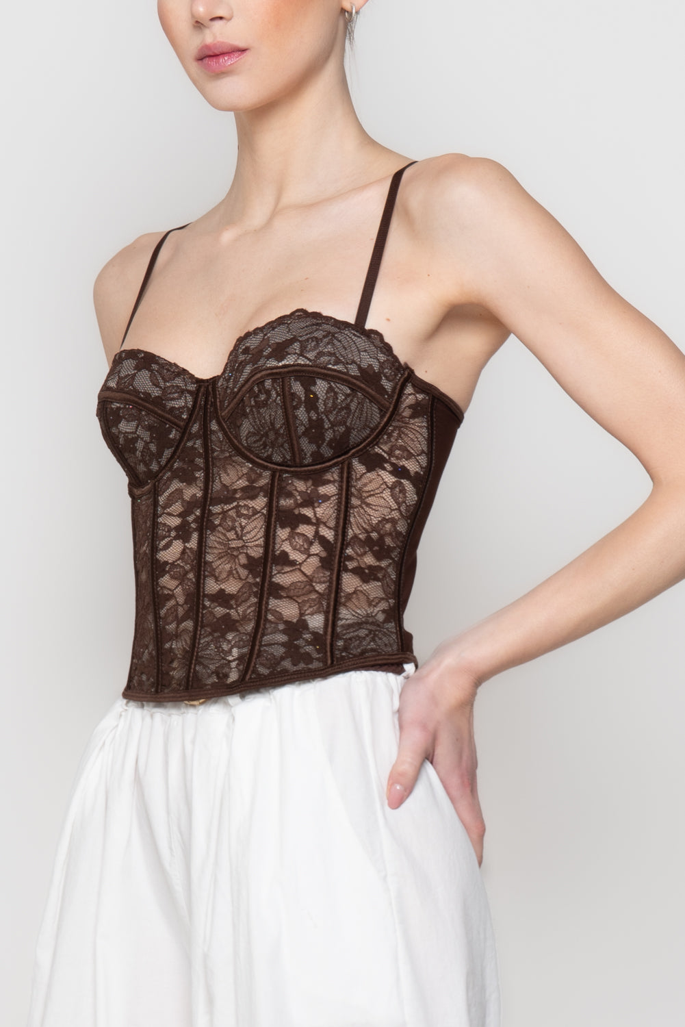 Top Bustier in Pizzo con Stecche e Stringhe