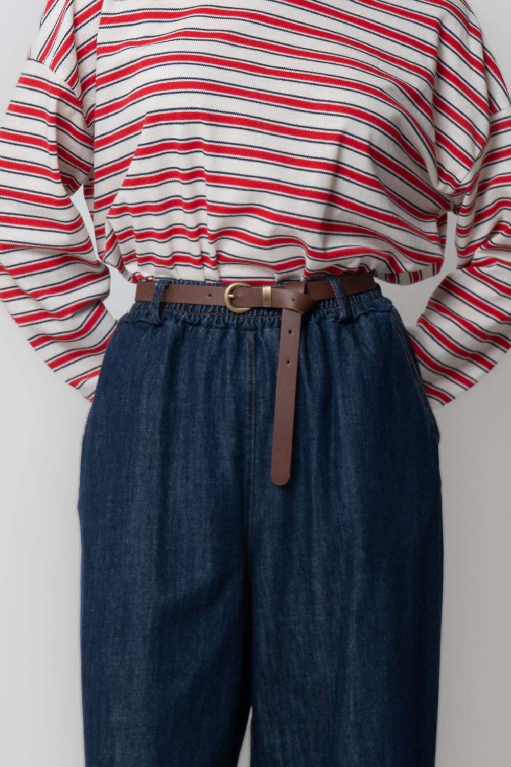 Pantalone a Palazzo in Denim con Cintura