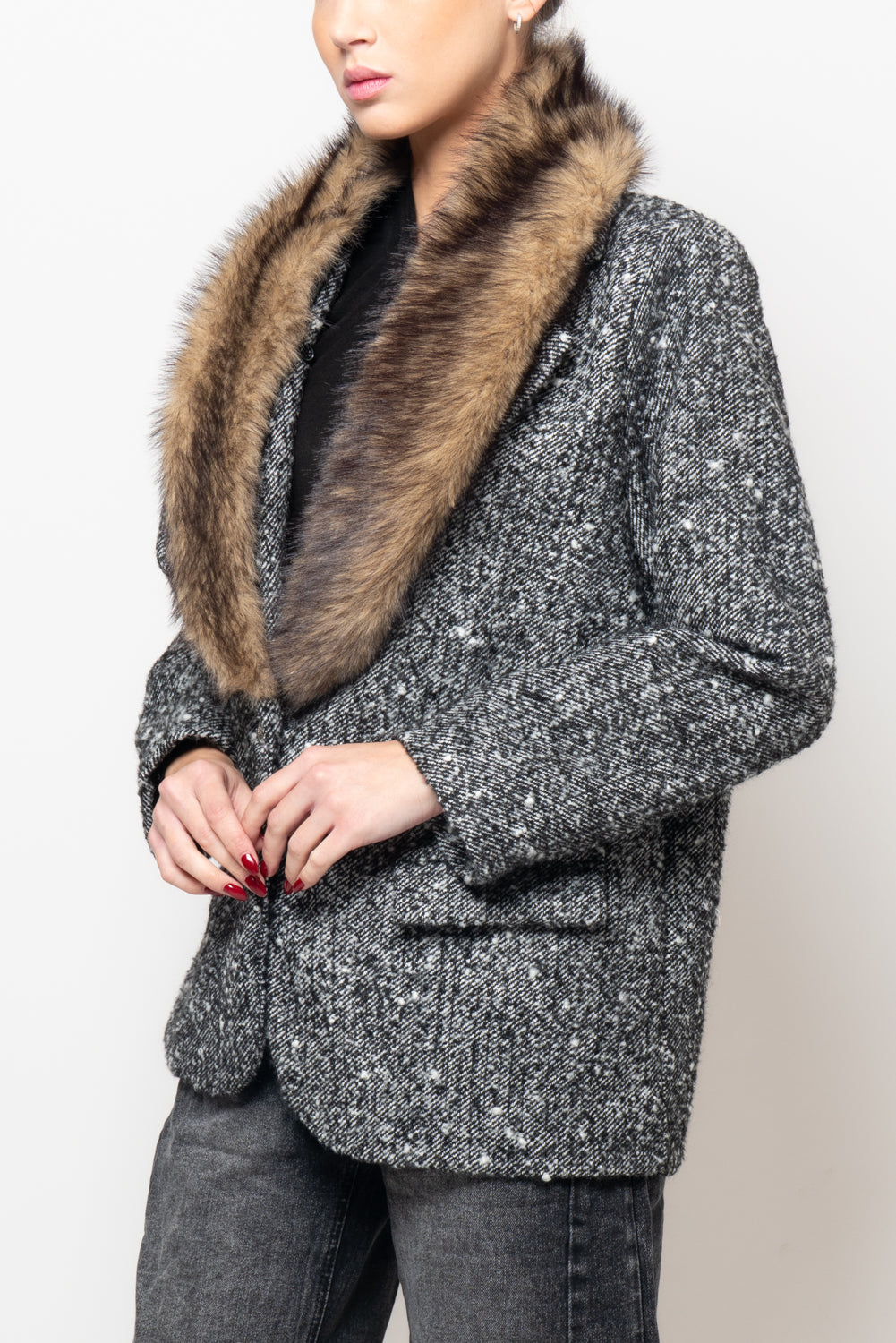 Giacca sale e pepe con pelliccia