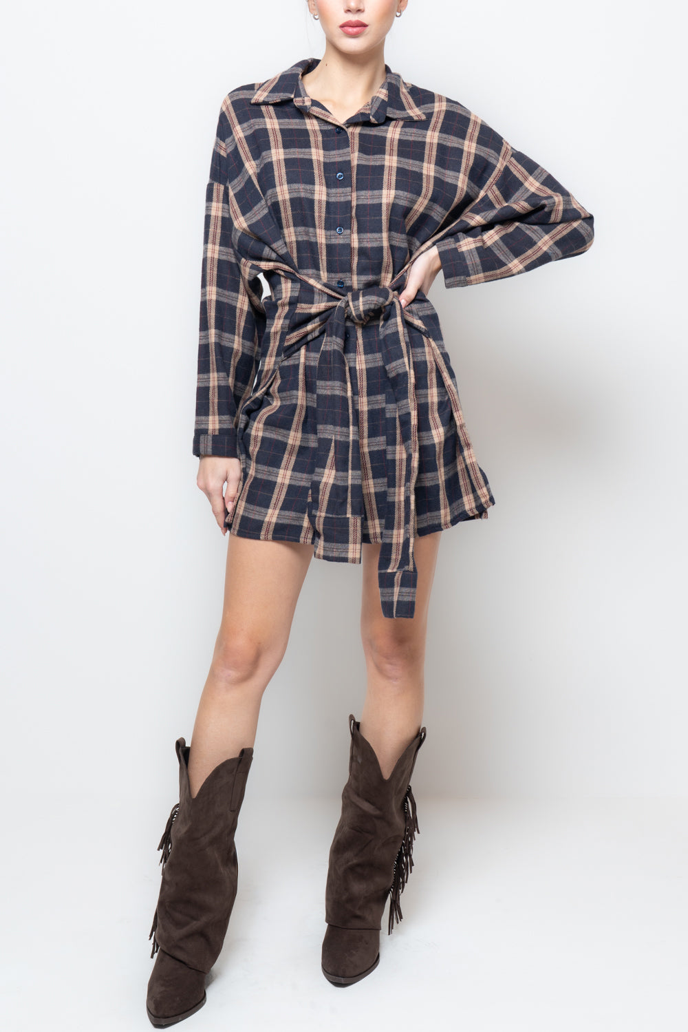 Abito a quadri con fusciacca