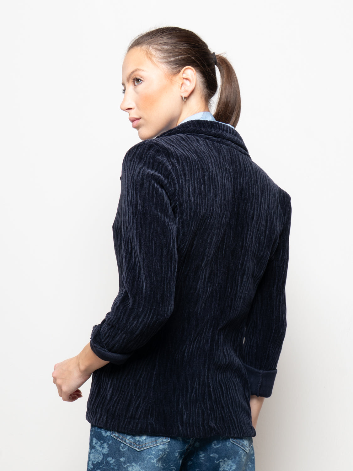 Blazer monopetto in velluto rigato