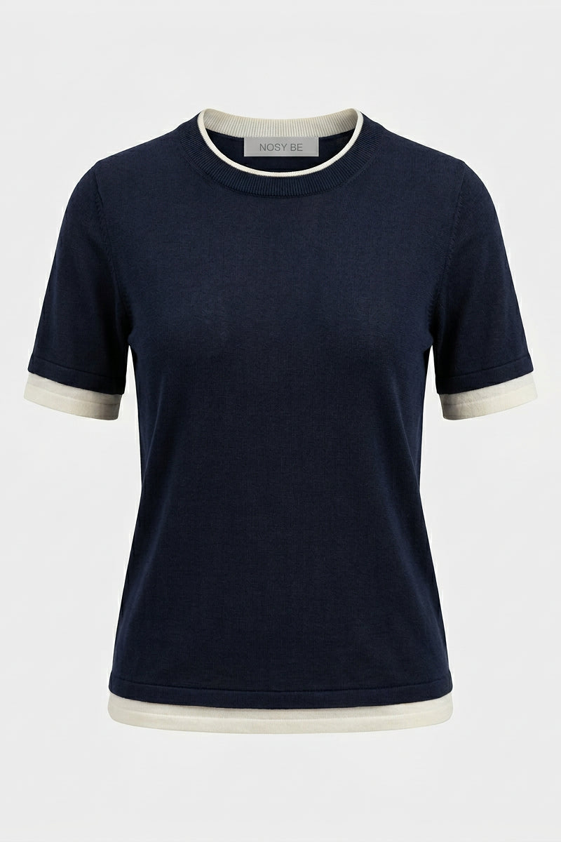 T-shirt in Maglia con Profili a Contrasto