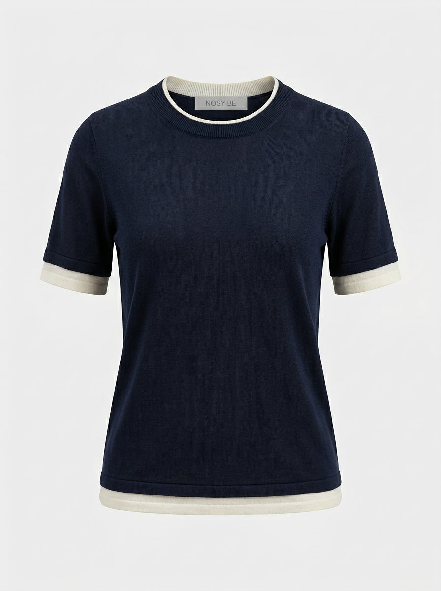 T-shirt in Maglia con Profili a Contrasto