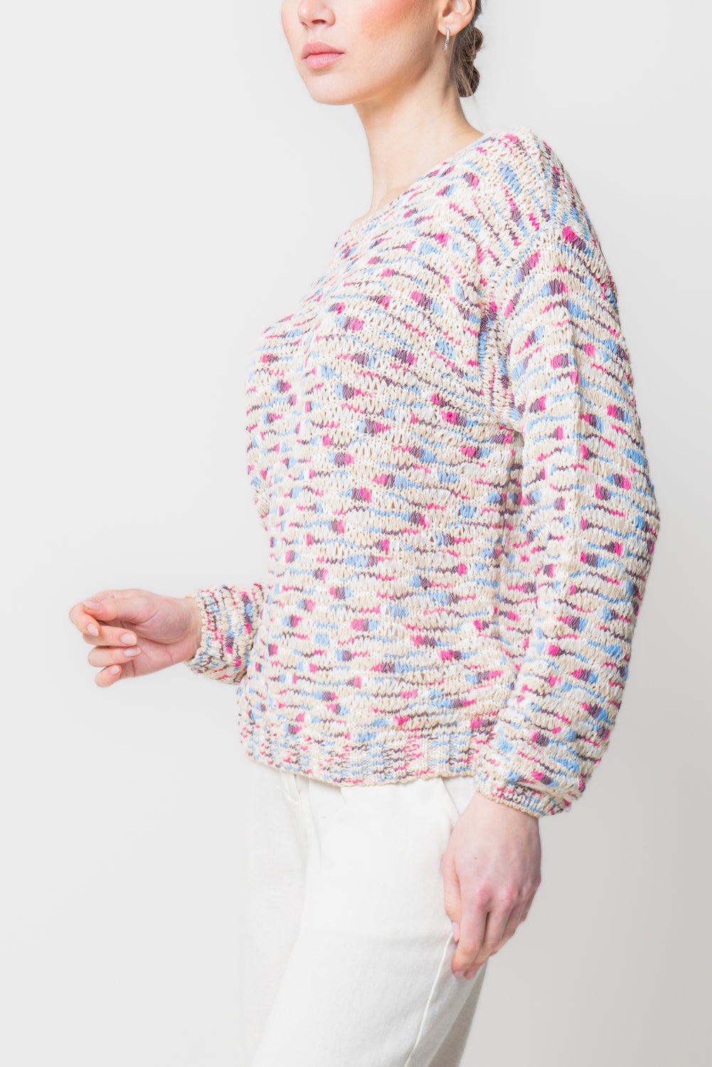 Maglia Girocollo in Filato Fiammato Multicolor