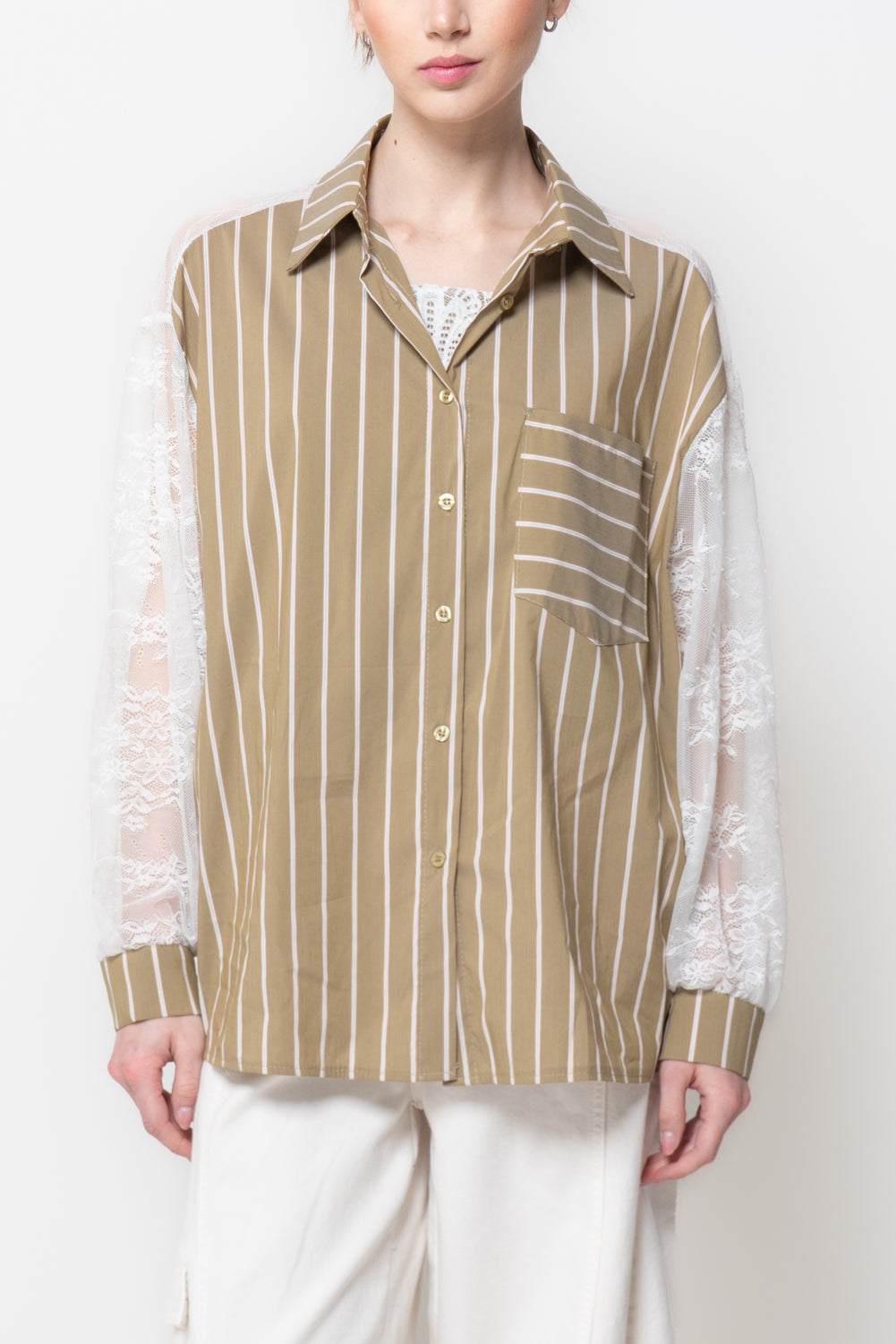 Camicia Rigata con Maniche e Schiena in Pizzo