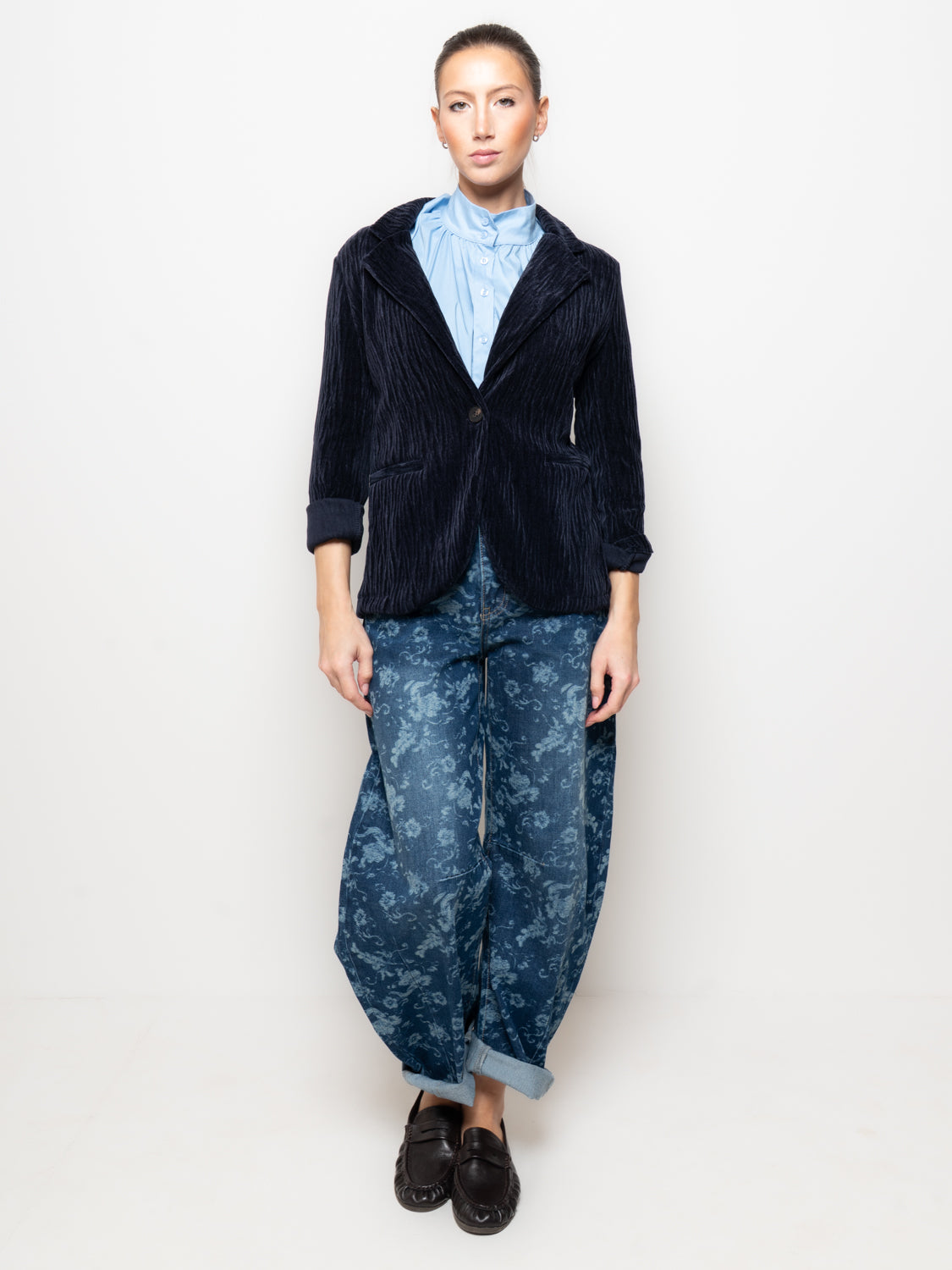 Blazer monopetto in velluto rigato