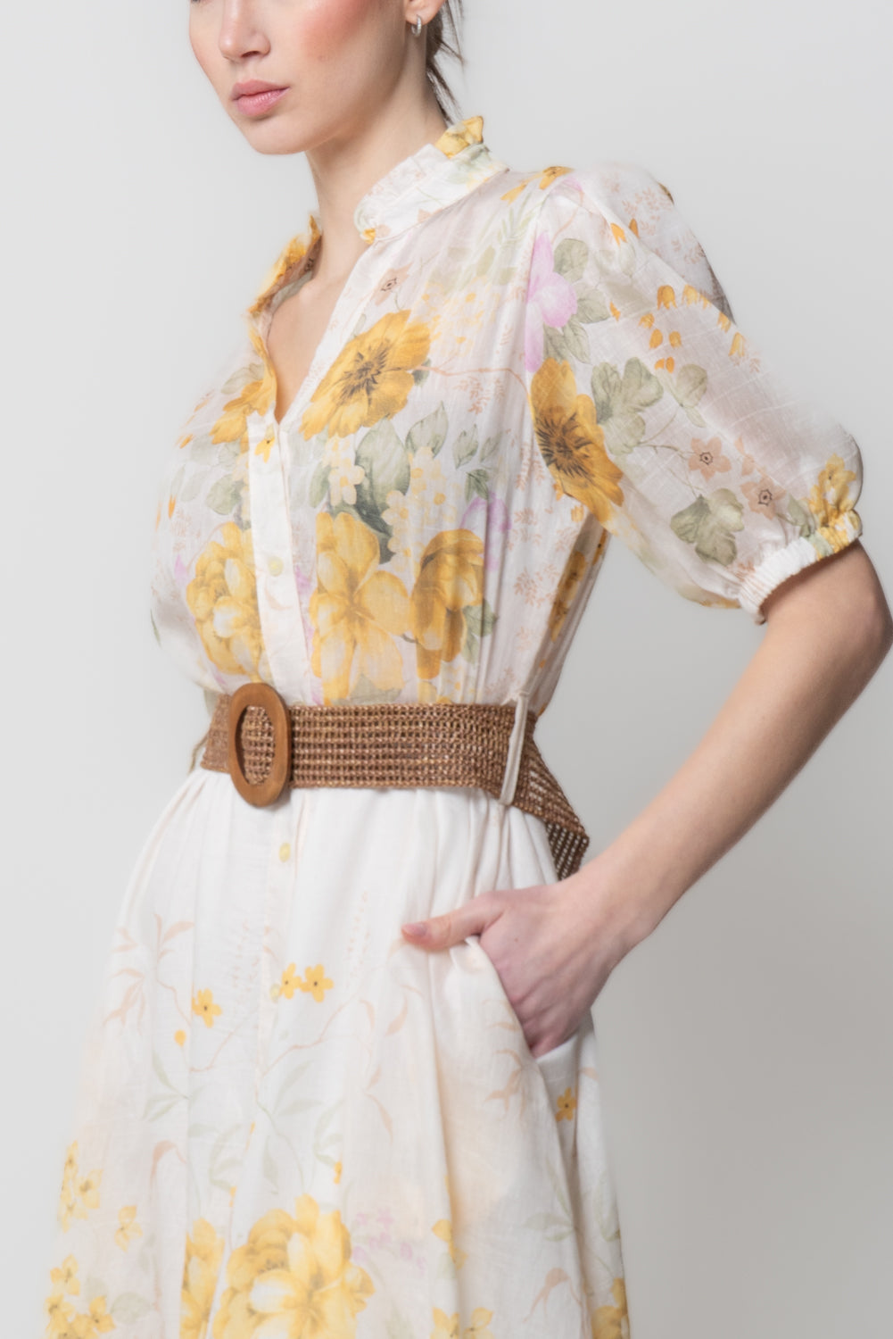 Abito Lungo Floreale con Cintura