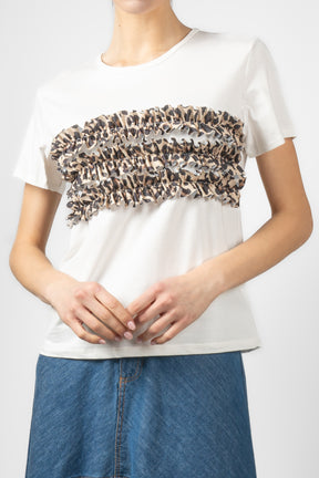 T shirt con rouches in fantasia maculata