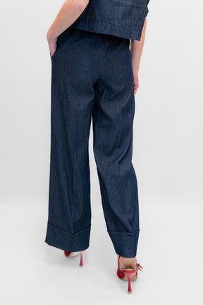 Pantalone con ribalta tessuto chambray