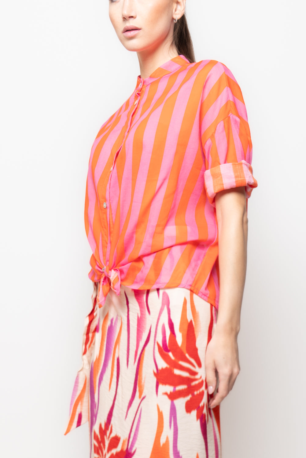 Camicia alla coreana a righe