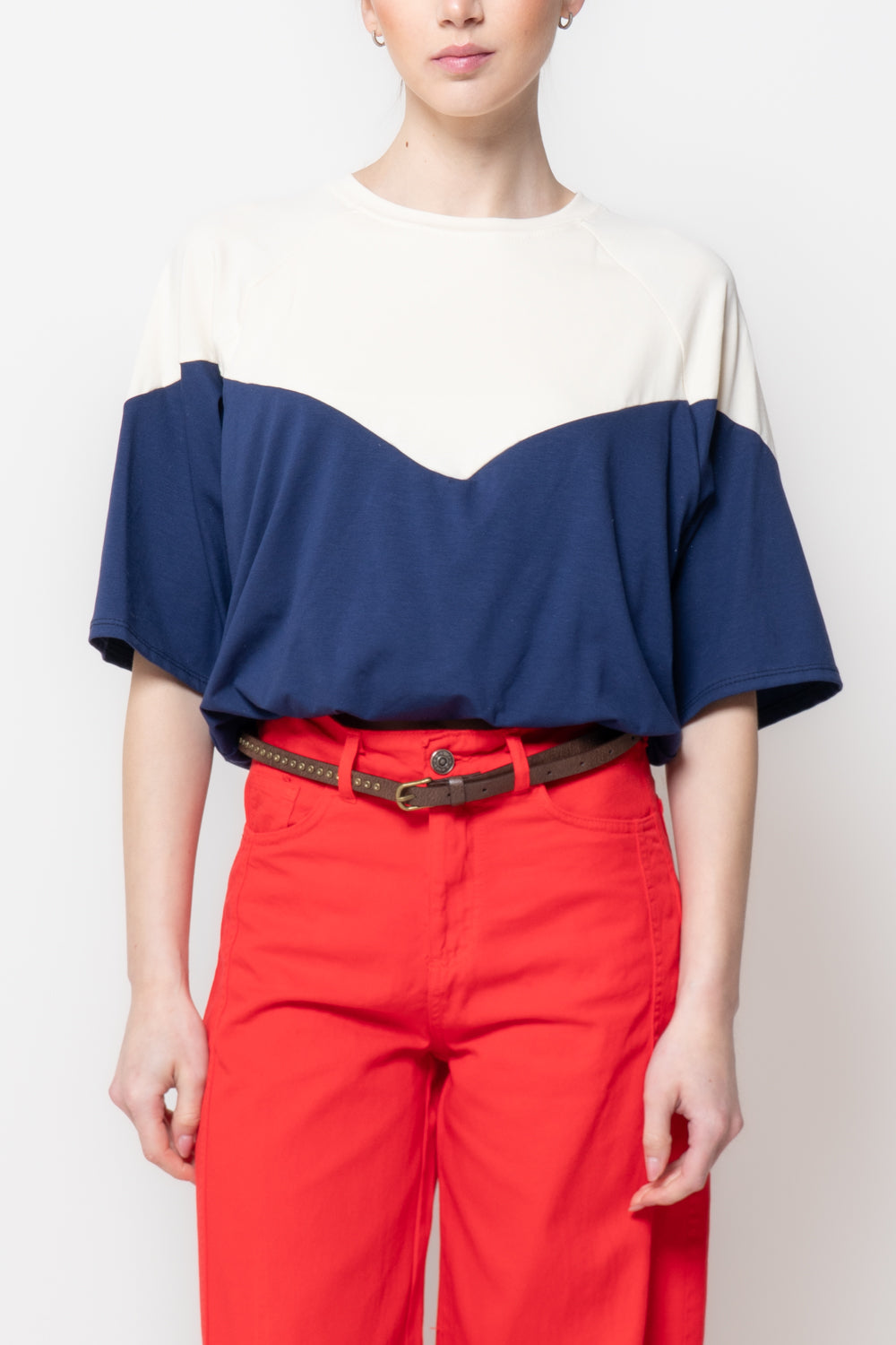 T-shirt Bicolore a Intarsio